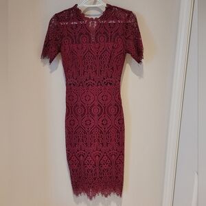 Lulus Elegant Lace Burgundy Dress